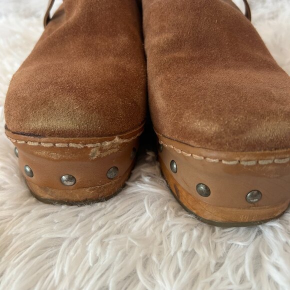 Free People Calabasas Platform Clogs Womens 9.5 Brown Suede Mules Slip On - Picture 8 of 10